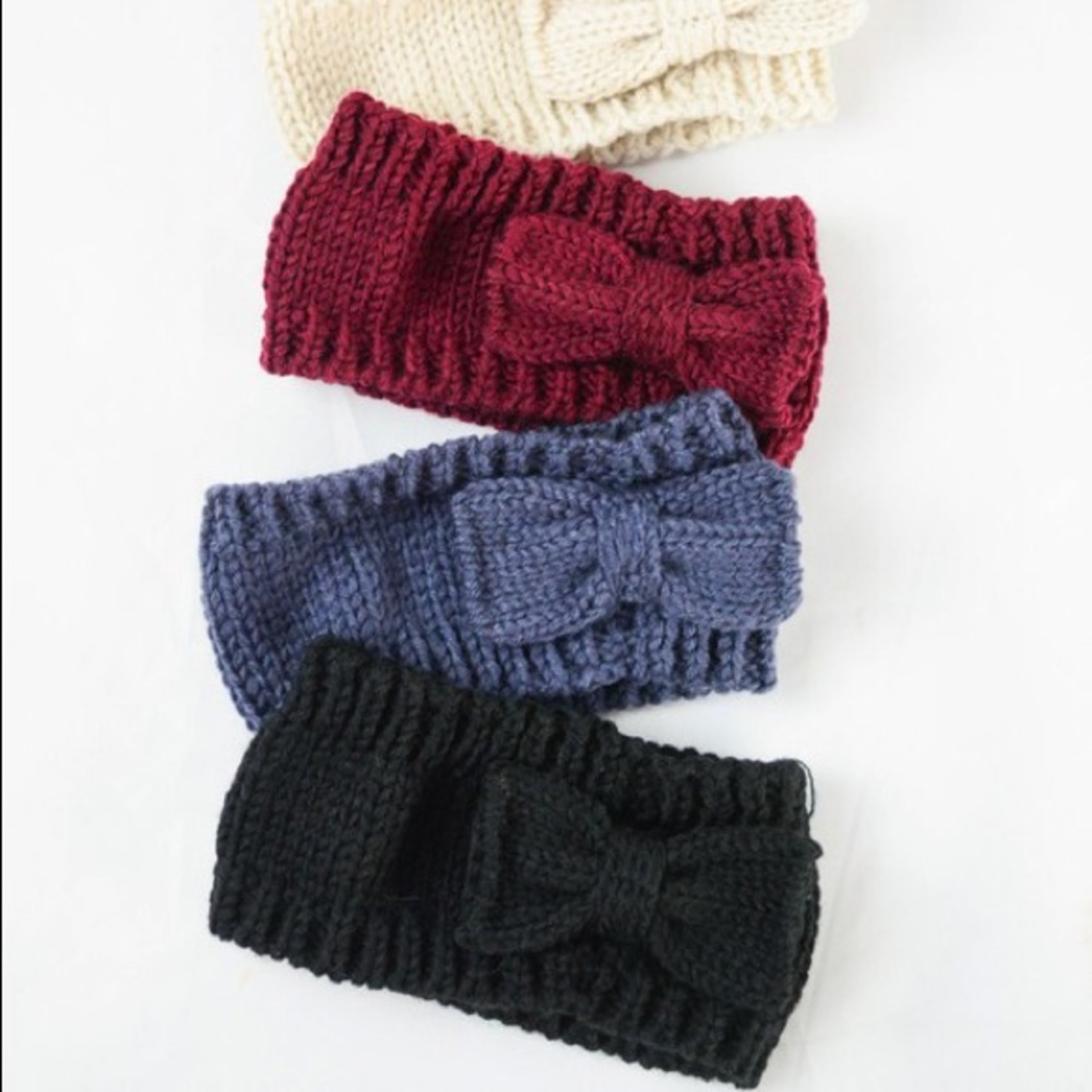 🆕 Burgundy Knit Sweater Bow Headband - Picture 5 of 5